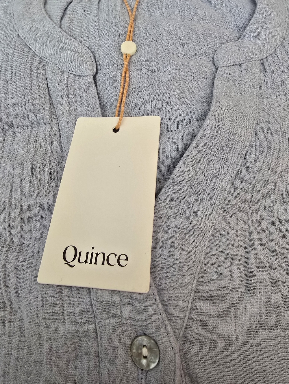 Quince 100% Cotton Gauze Tiered V-Neck Dress Ocean Breeze NWT - Picture 6 of 6